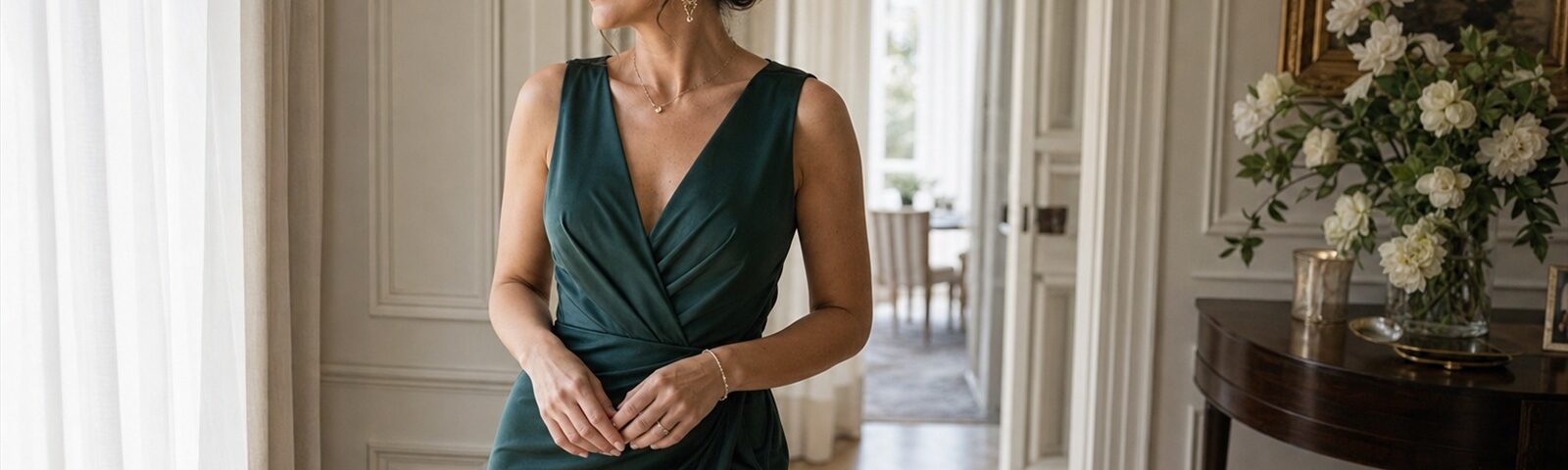 Elegancka kobieta w stylowej sukience podczas wyjątkowej uroczystości